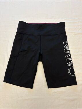 Calvin Klein Black Bike Shorts with Side Logo and Pink threaded Waist Trim